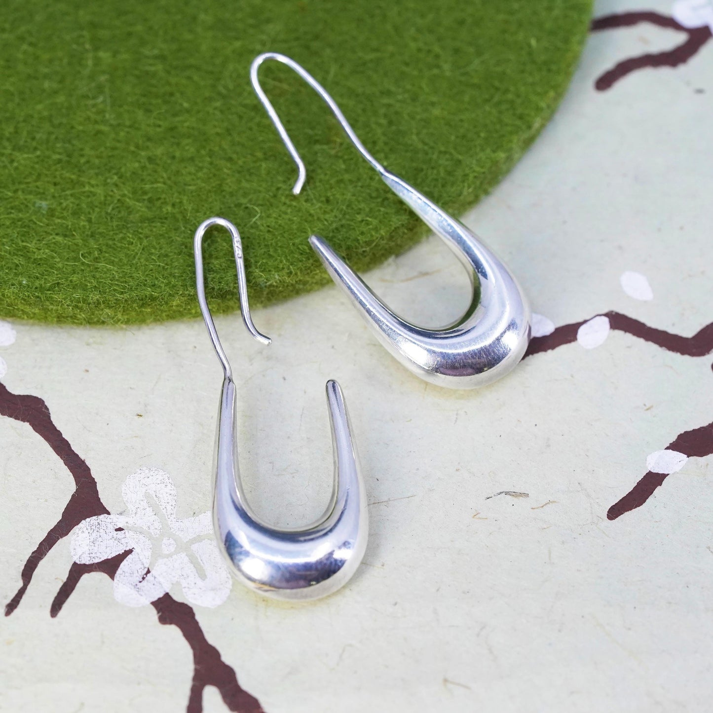 1.5" Vintage sterling silver bold earrings, fashion minimalist wide hoops