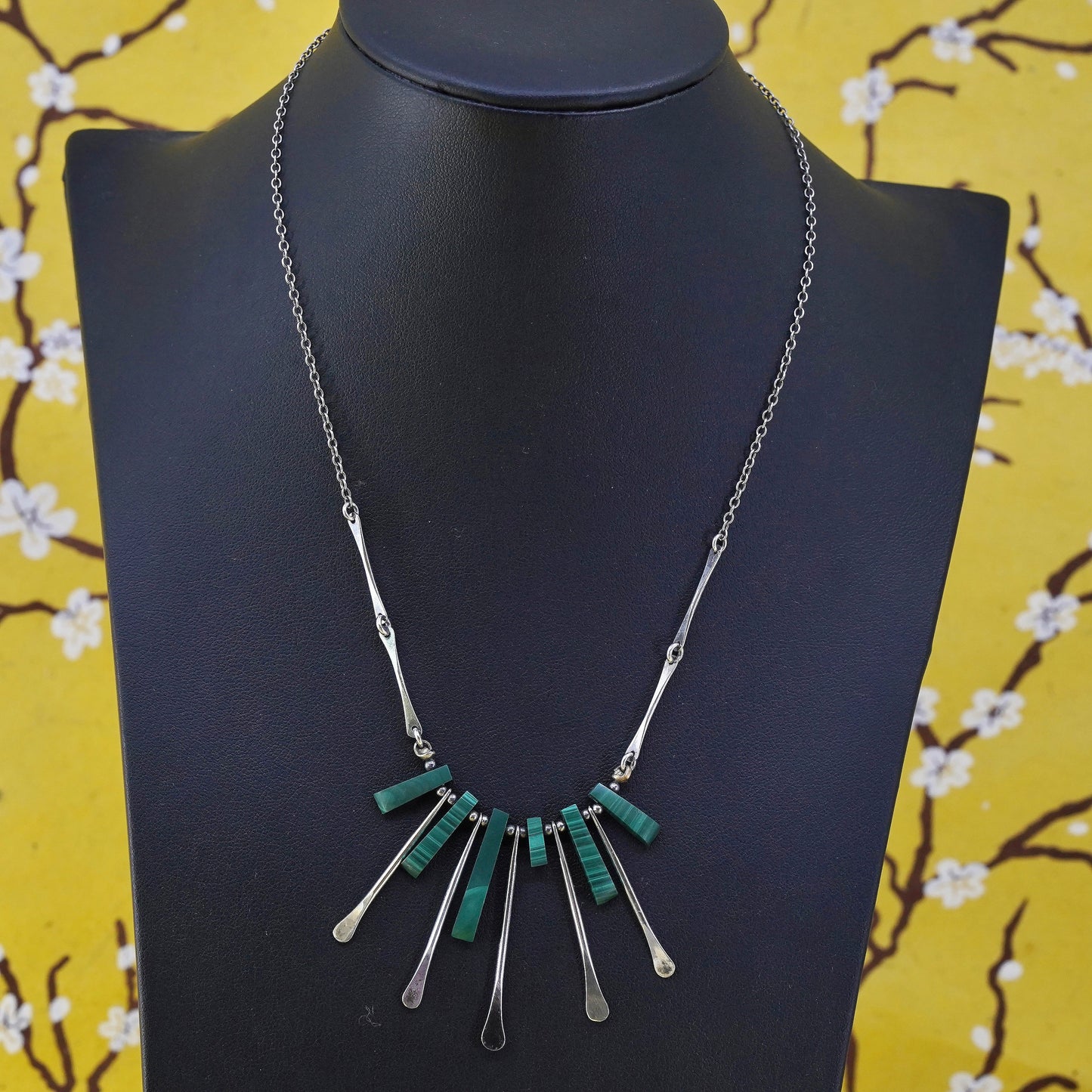 16”, southwestern sterling silver handmade necklace, 925 circle chain malachite