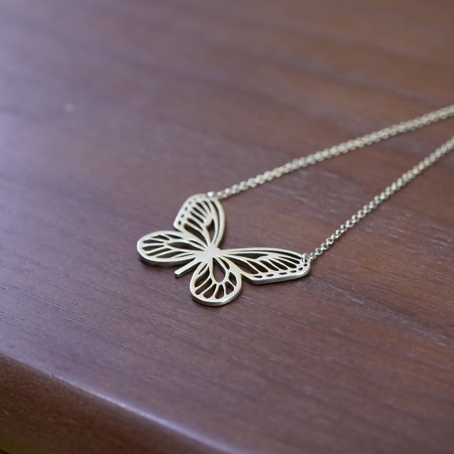 18+2”, vermeil gold over Sterling silver necklace, 925 chain filigree butterfly