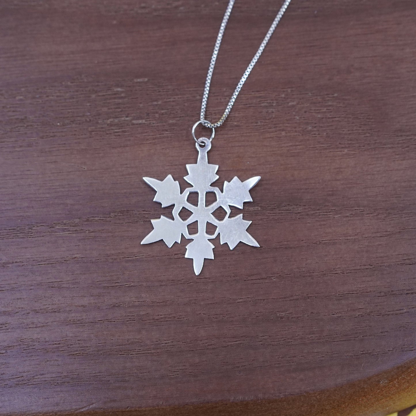 20”, Sterling silver handmade necklace, 925 box chain with snowflake pendant