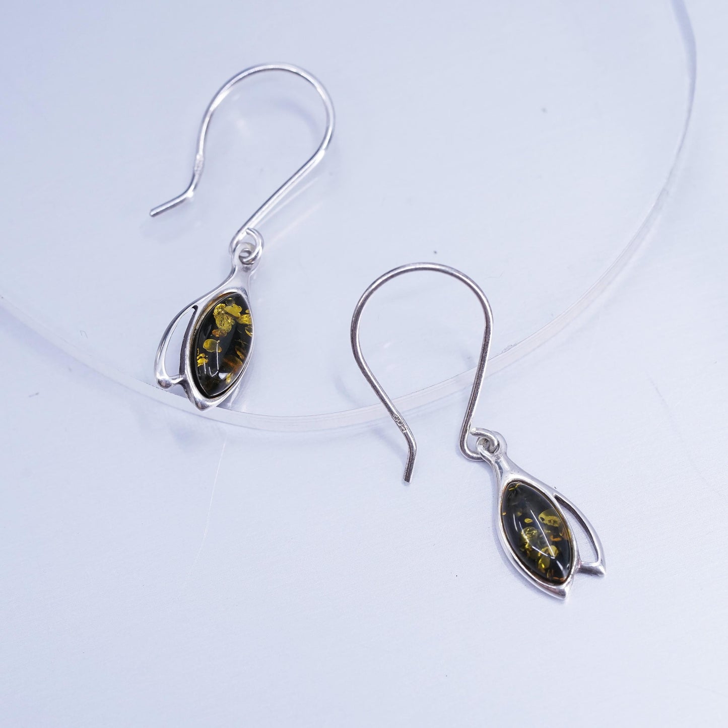 Vintage Sterling 925 silver handmade earrings with teardrop Amber