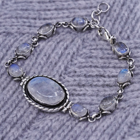 6.5+1", vintage sterling 925 silver handmade bracelet with moonstone