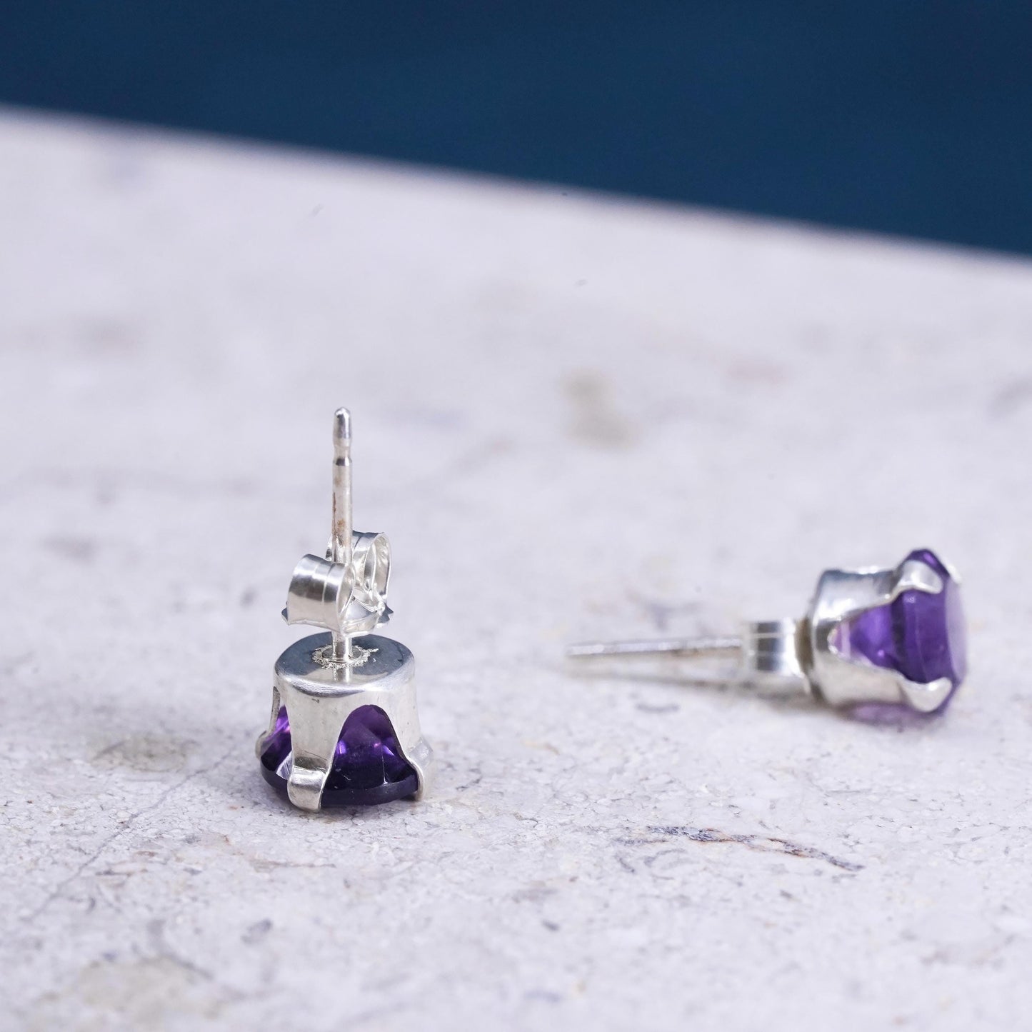 Vintage sterling silver handmade earrings, 925 studs with amethyst