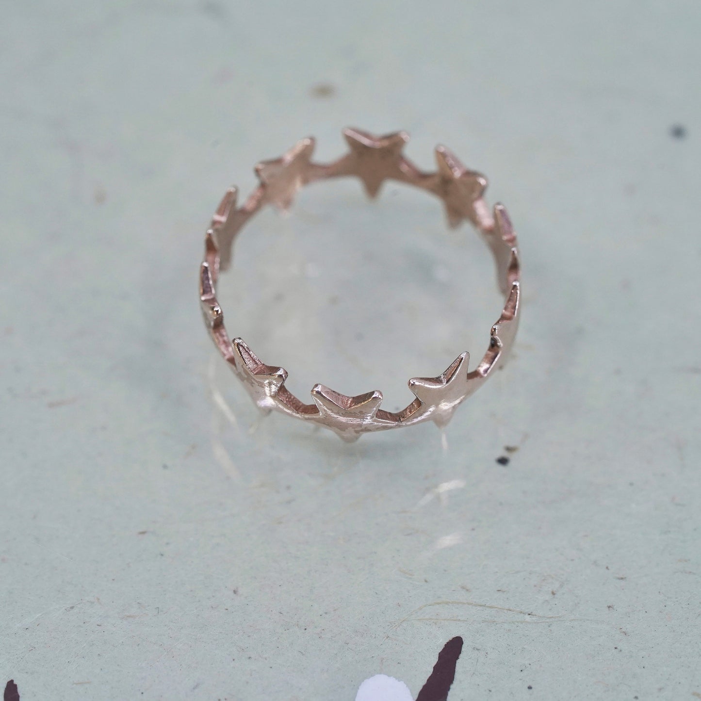 Size 5, vintage rose gold over Sterling silver handmade ring, 925 star band