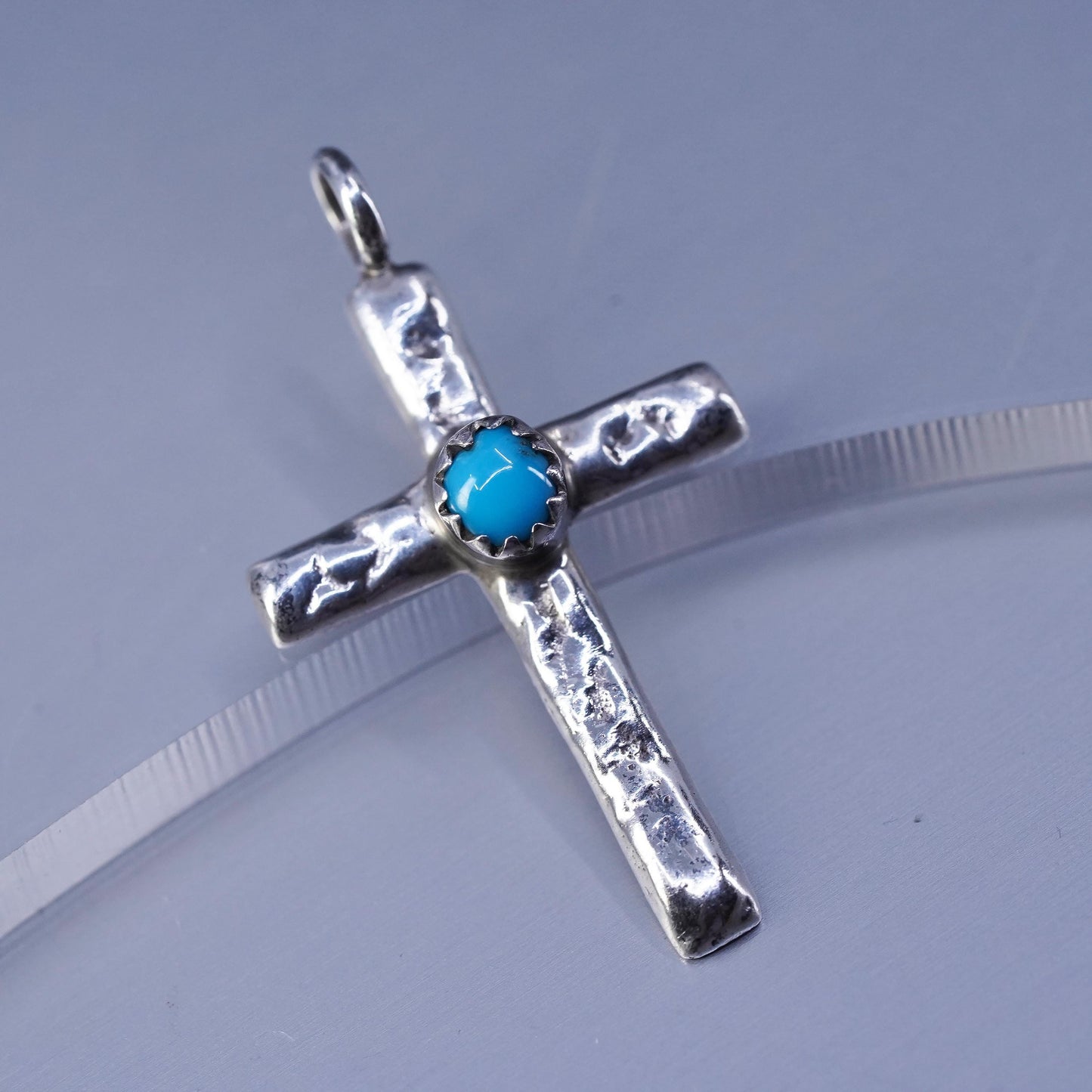 Native American sterling 925 silver cross pendant with turquoise