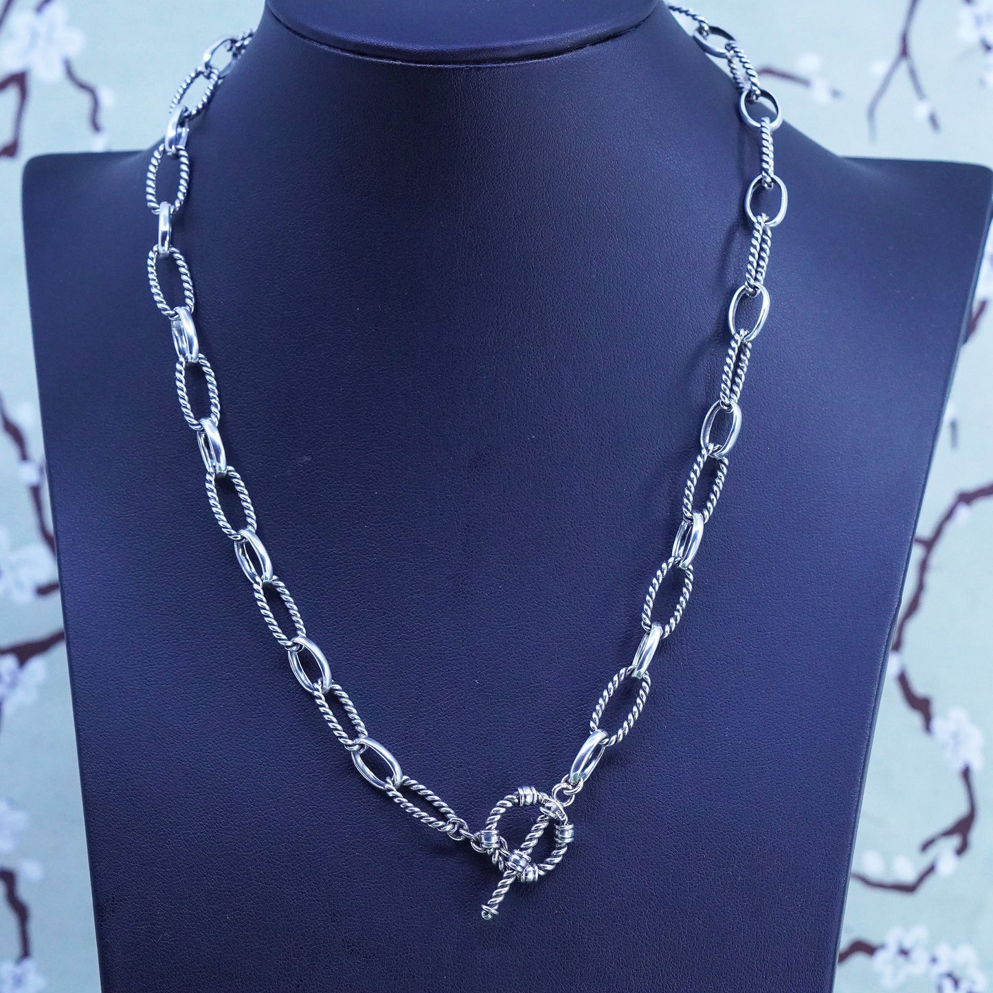 18", vintage sterling silver handmade necklace, 925 elongated cable chain