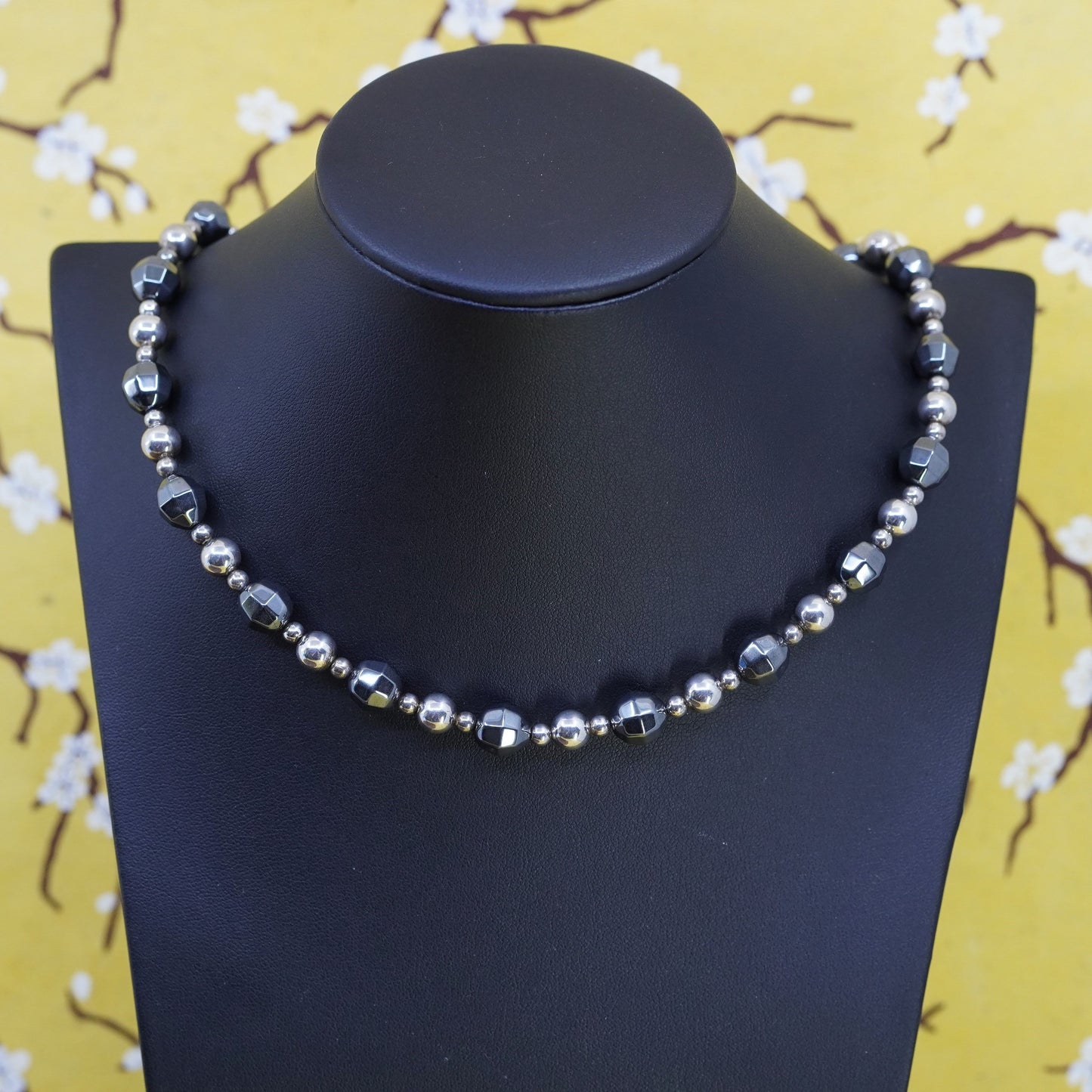 18”, vintage sterling 925 silver handmade chain necklace with hematite