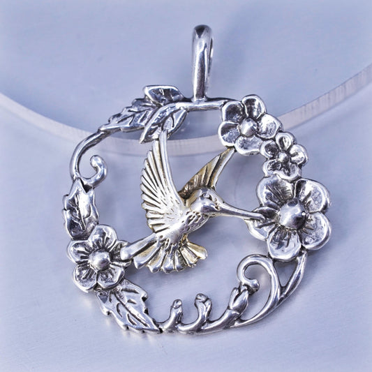 Shube Dakota Sterling silver 925 bird pendant, hummingbird bird charm flowers