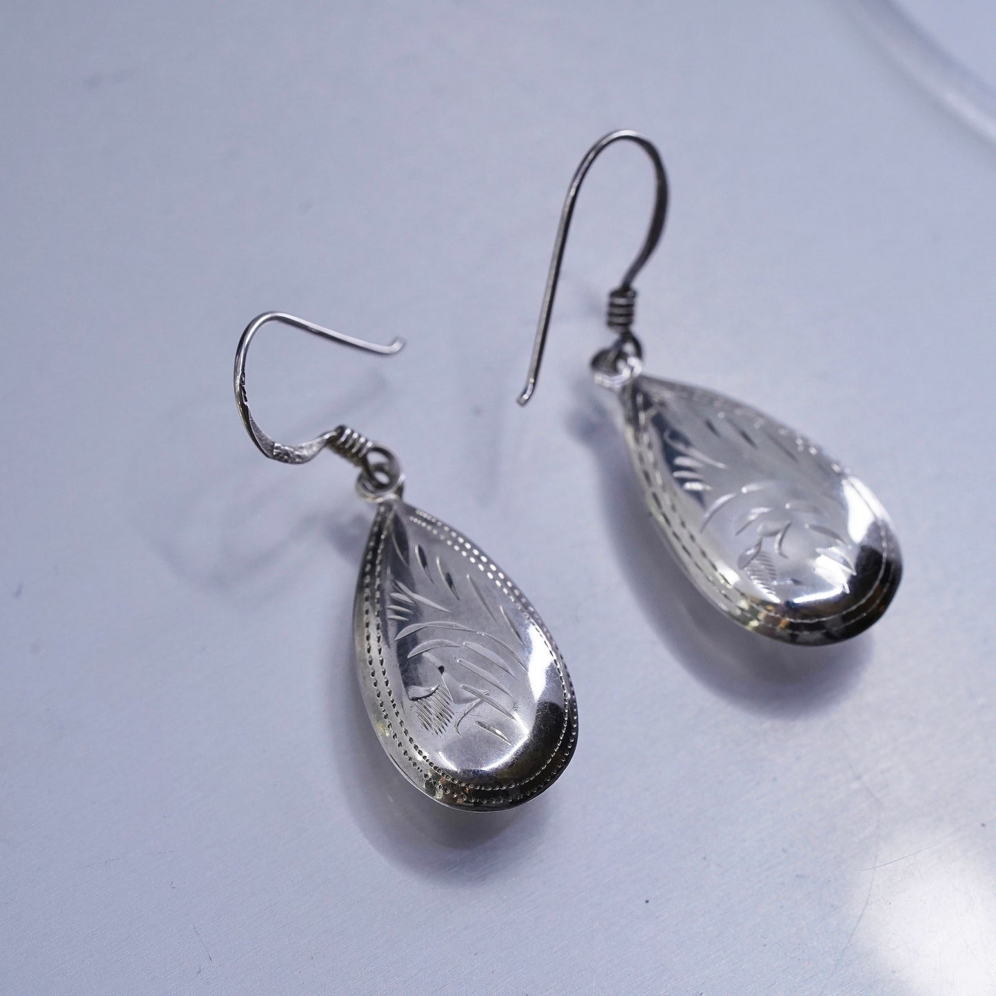 Vintage Sterling 925 silver handmade textured teardrop earrings