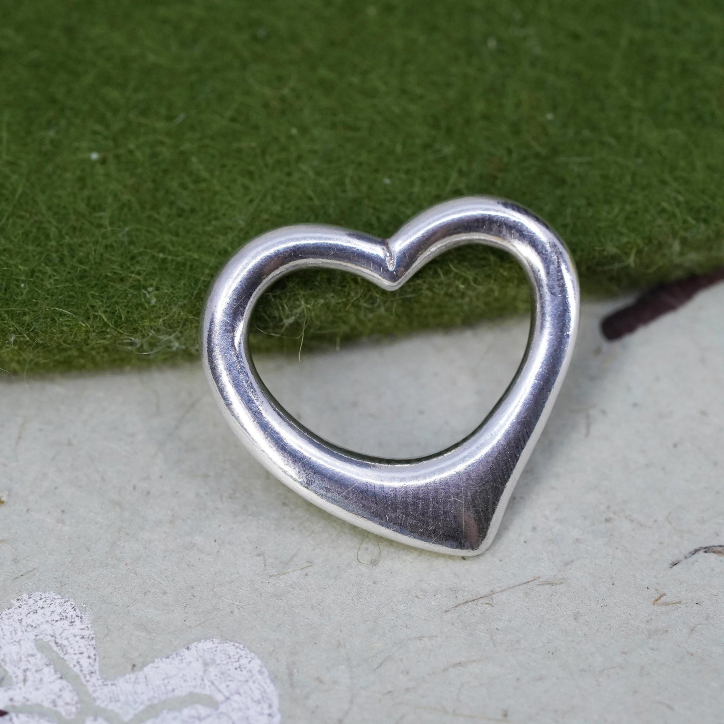 Vintage handmade sterling silver heart shaped pendant, 925 charm