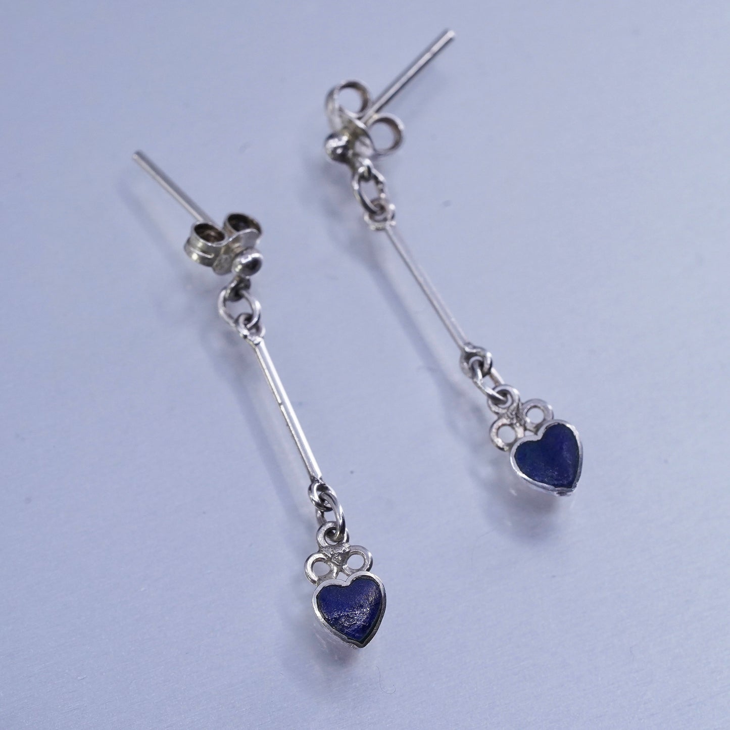 Vintage Sterling 925 silver handmade earrings with heart lapis lazuli