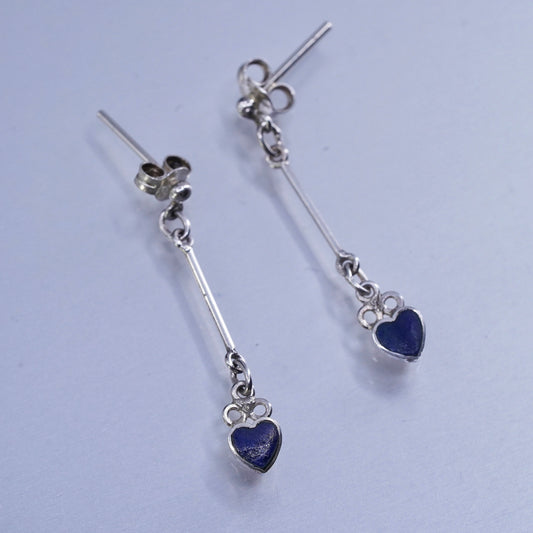 Vintage Sterling 925 silver handmade earrings with heart lapis lazuli