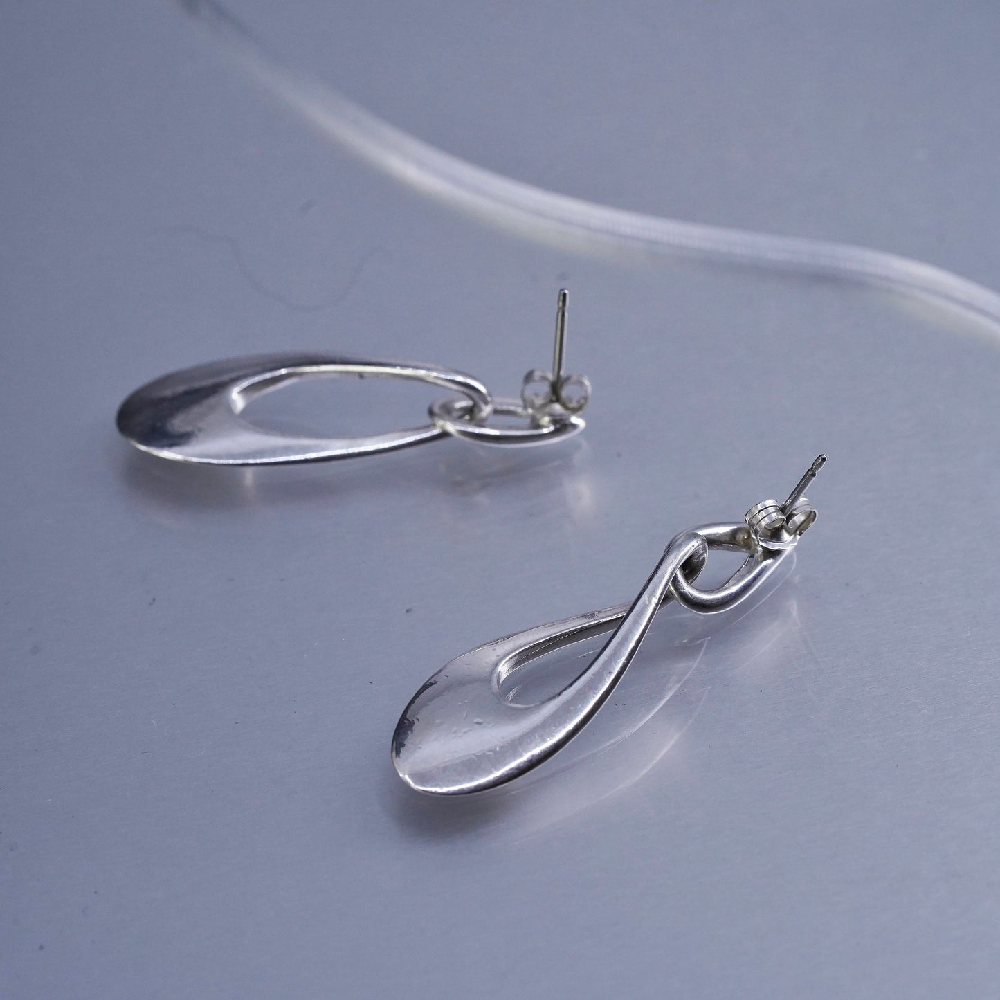 1.75”, Vintage Sterling 925 silver handmade entwinted teardrop earrings