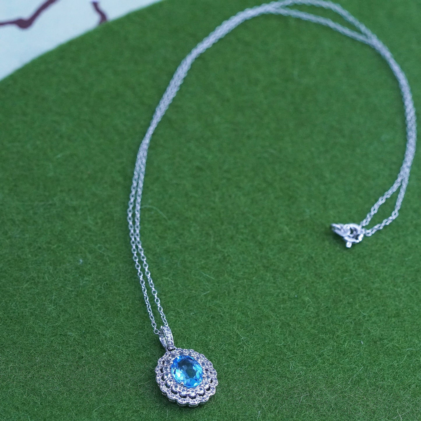 18”, Sterling silver necklace, 925 circle link chain with blue topaz pendant