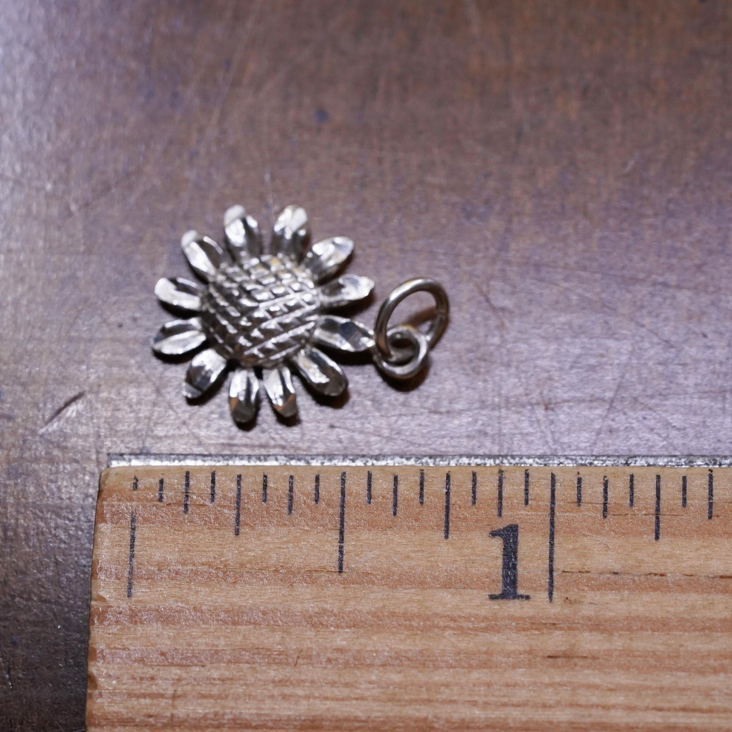 Vintage Sterling silver handmade pendant, 925 sunflower flower