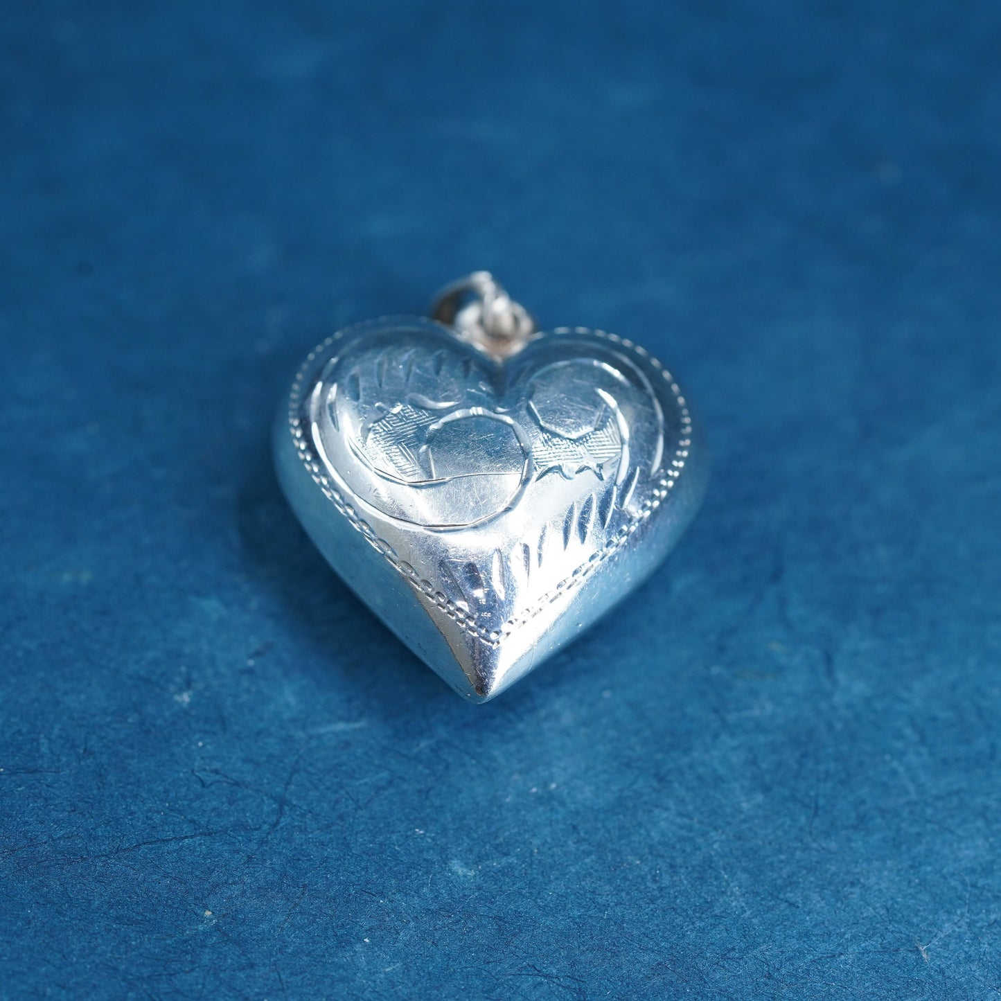 Vintage Sterling silver handmade pendant, puffy textured 925 silver heart