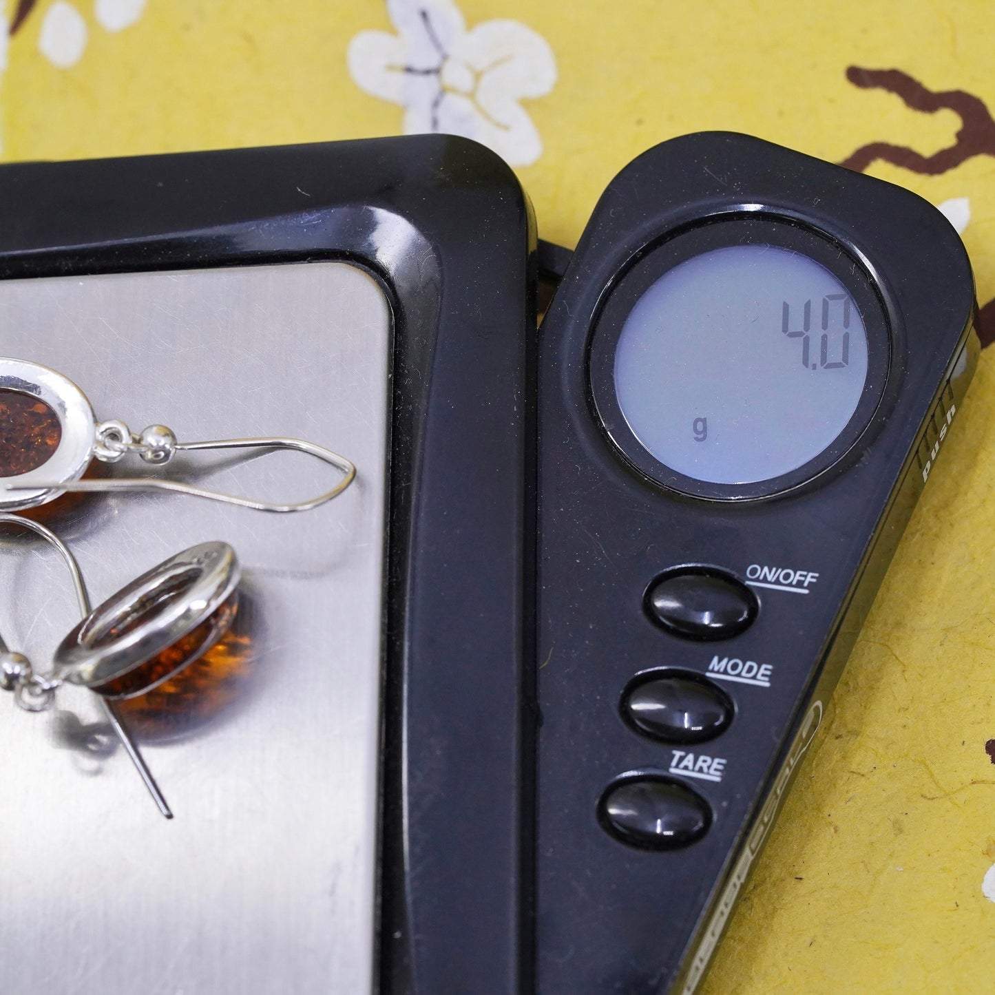 Vintage Sterling 925 silver handmade earrings with oval Amber