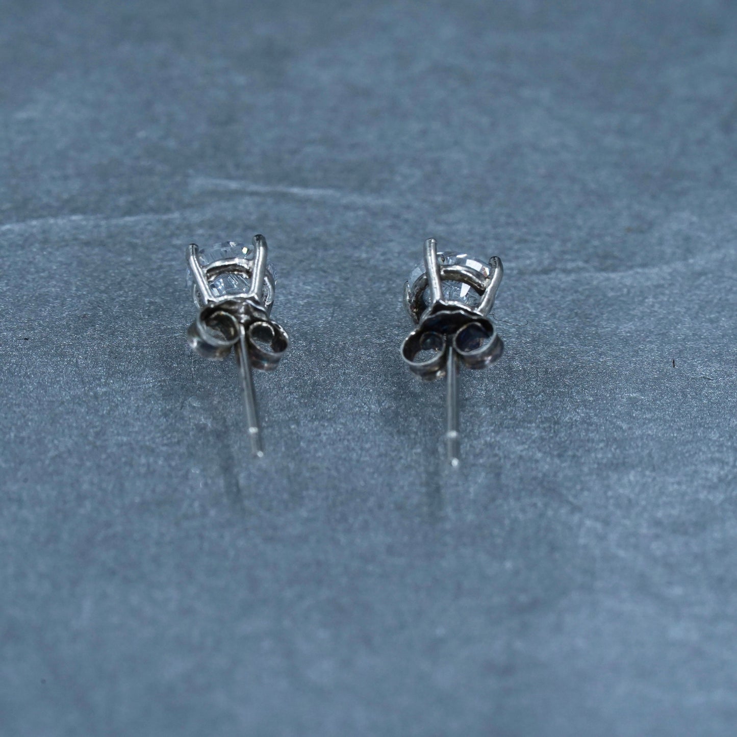 4mm, Vintage Sterling 925 silver handmade earrings, square cz studs