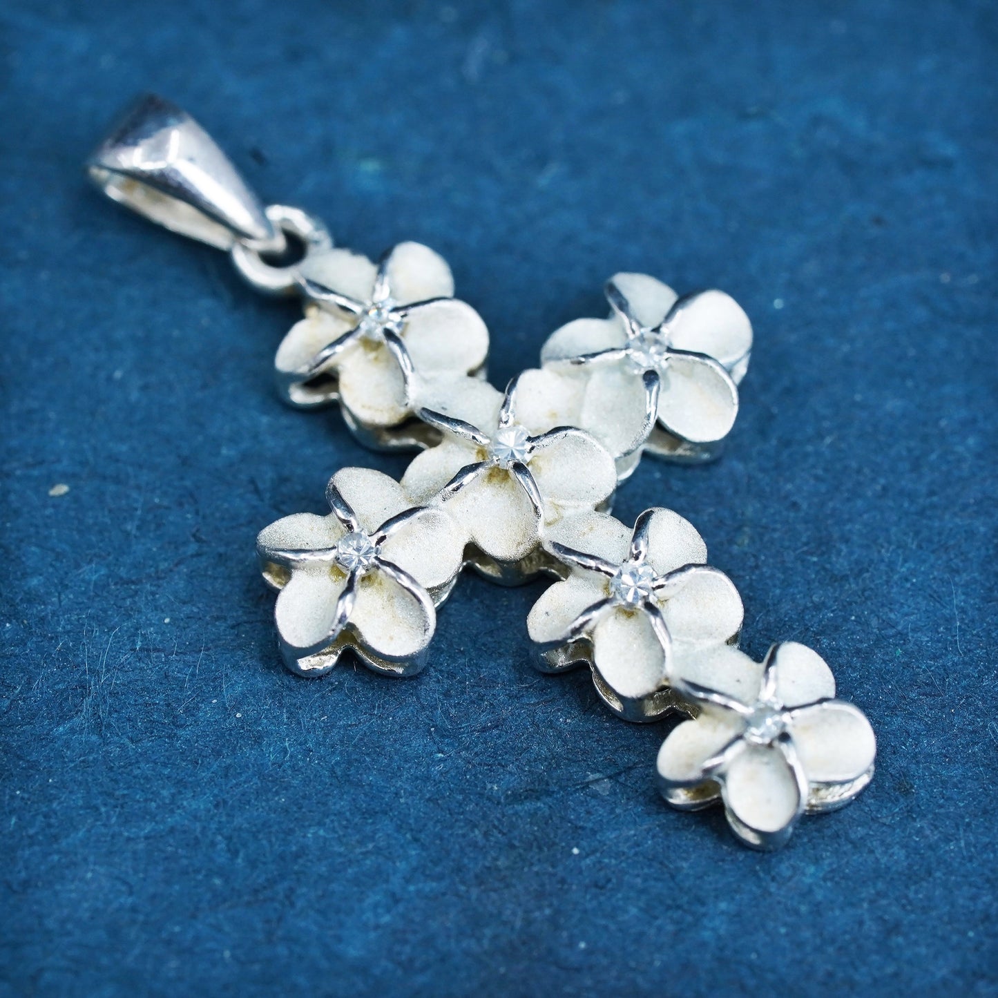 Vintage Sterling silver handmade pendant, 925 plumeria flower cross