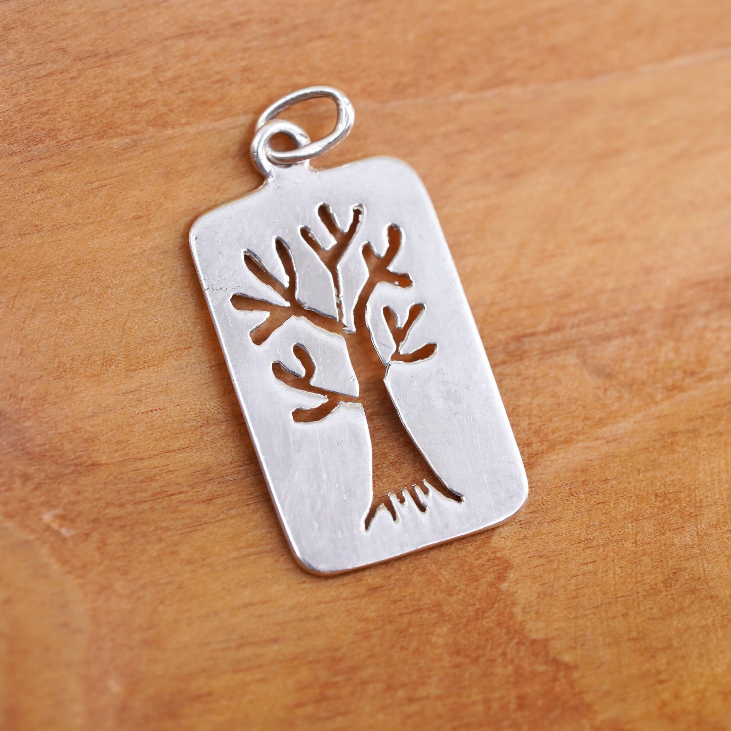 Vintage Sterling 925 silver handmade tag, tree cutout charm pendant