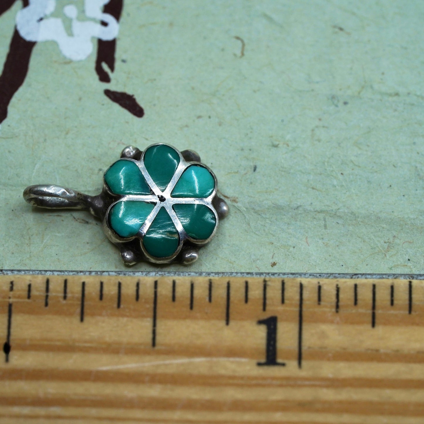 Natuve American southwestern sterling silver 925 flower pendant turquoise