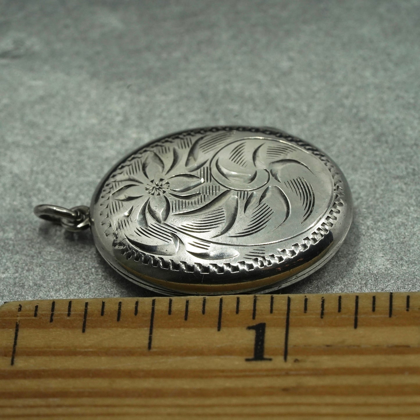 Sterling silver pendant charm, textured 925 oval floral textured photos locket