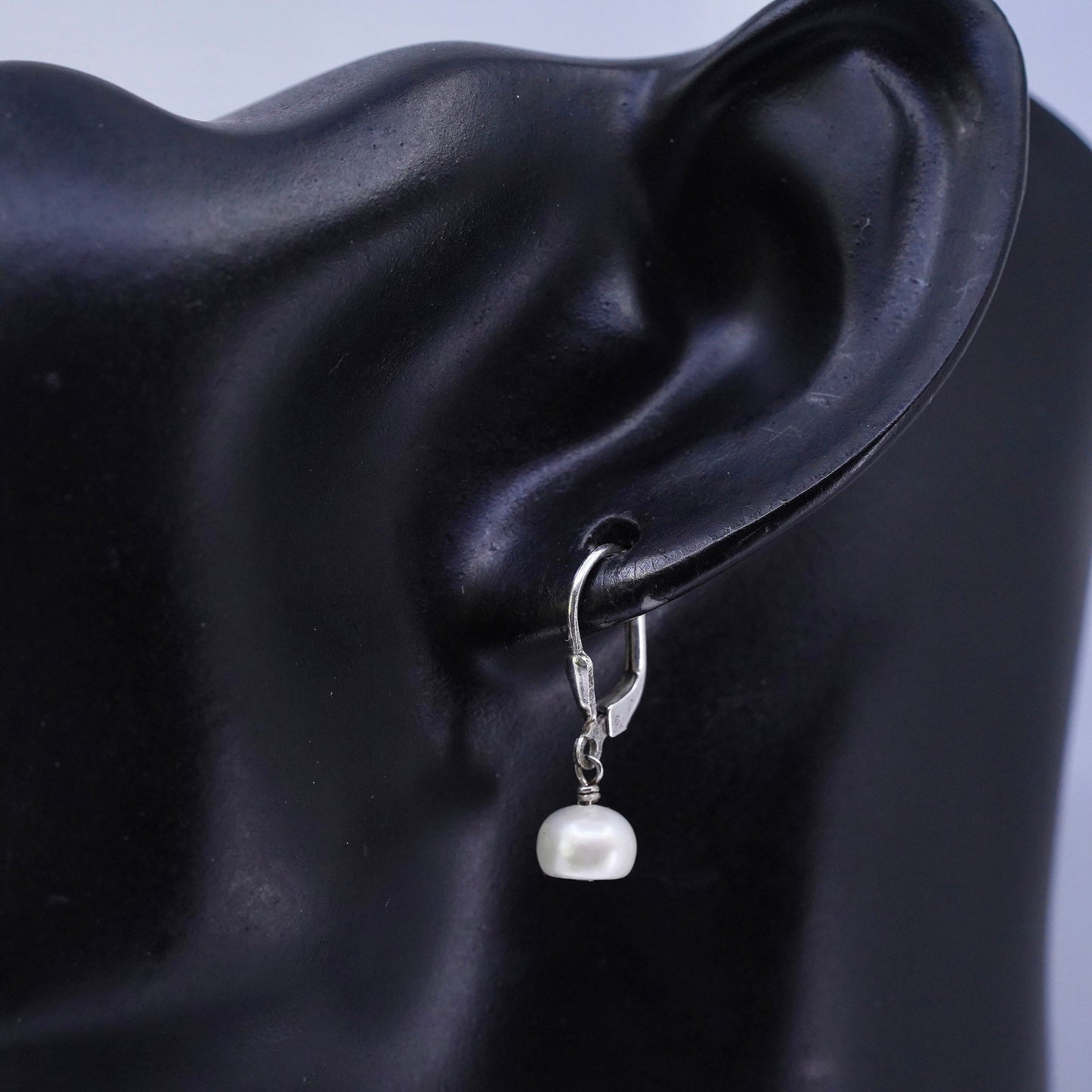 Vintage Sterling 925 silver earrings, dangle with pearl