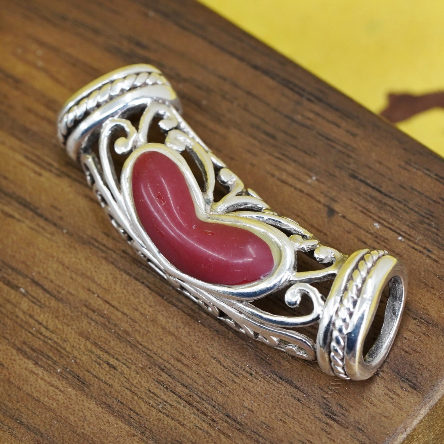 Sterling silver handmade pendant, 925 filigree pendant with red jasper heart