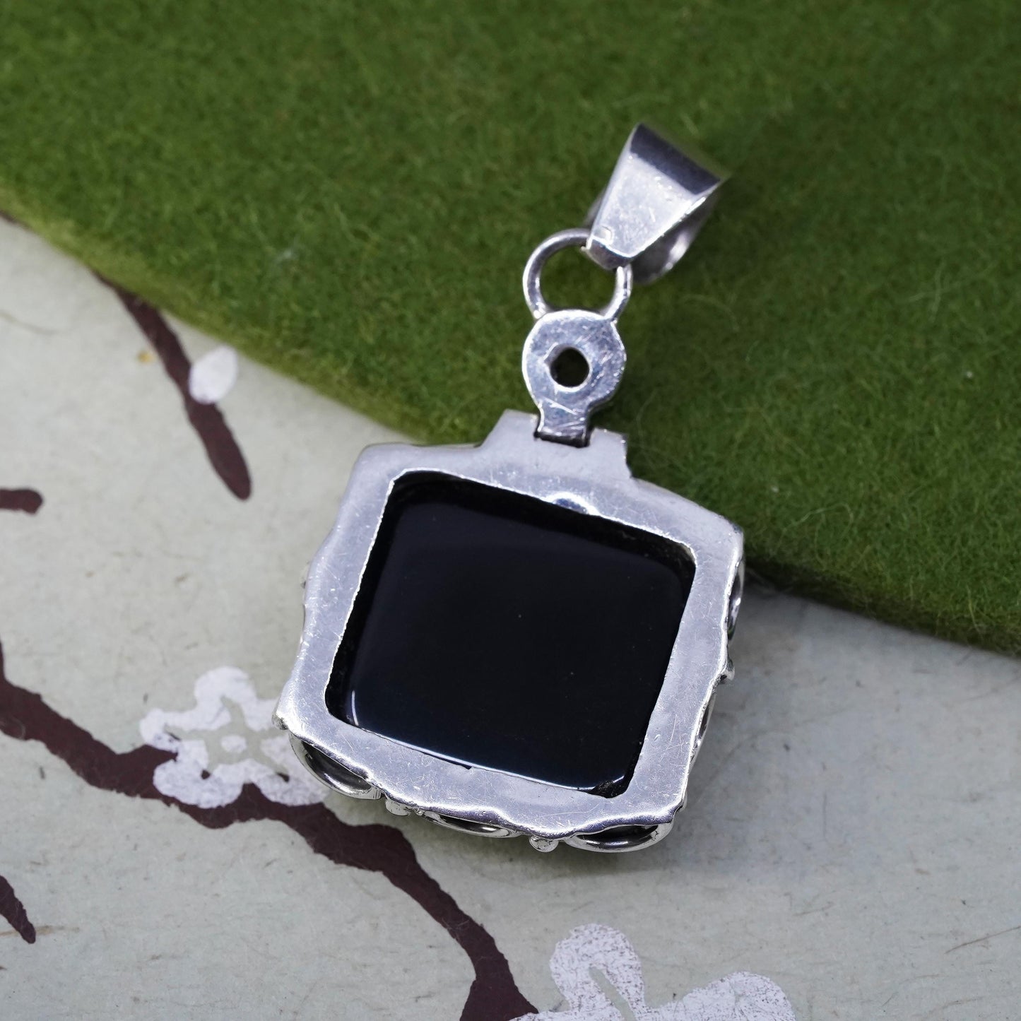 southwestern Sterling 925 silver handmade pendant with square onyx and citrine