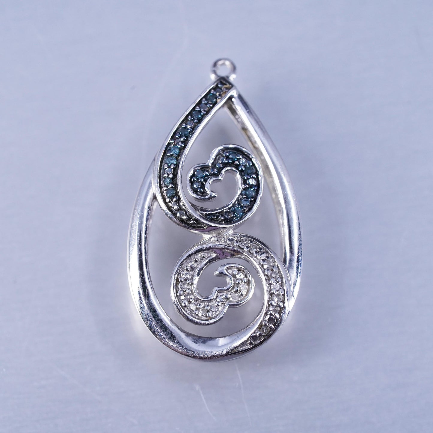 Vintage sterling 925 silver teardrop pendant with diamonds