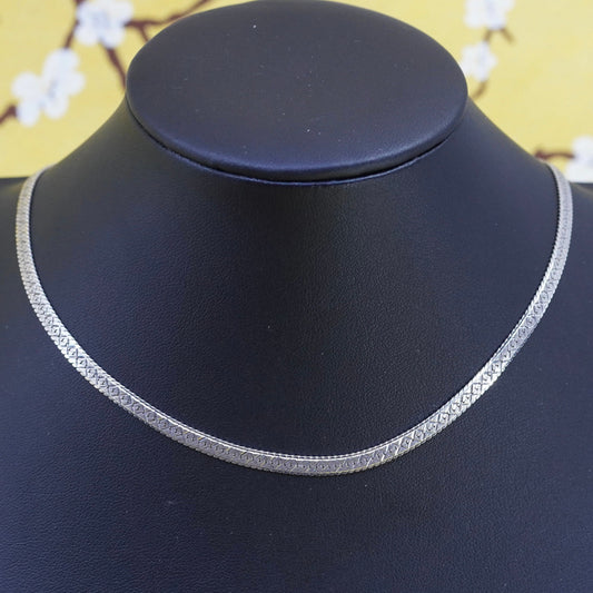 18” 5mm, vintage Italy Sterling silver textured herringbone chain, 925 necklace