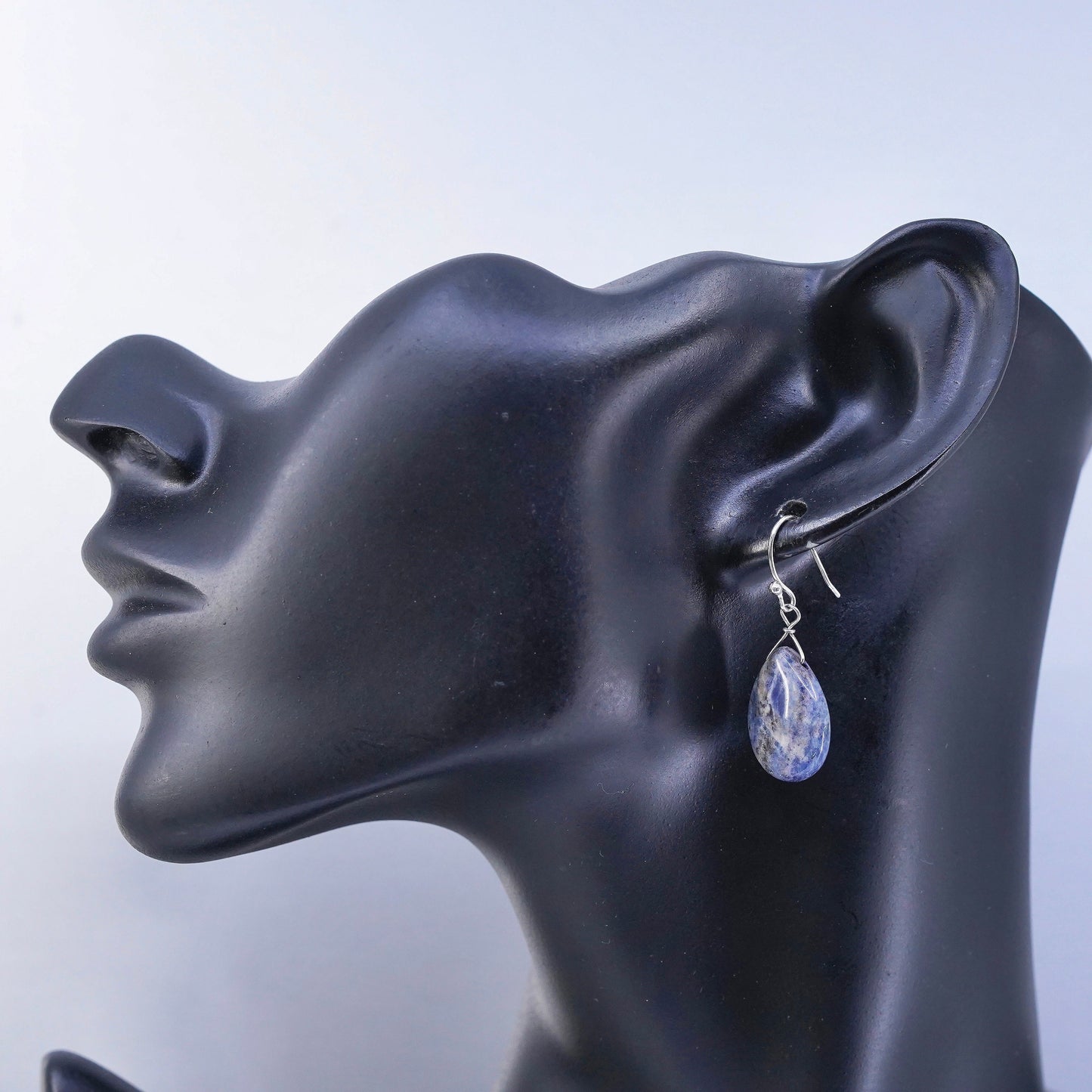 Vintage jewelry | Sterling 925 silver earrings with teardrop sodalite