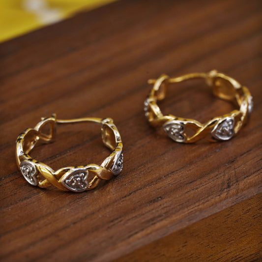 0.75”, Vintage vermeil gold over Sterling silver handmade earrings, 925 hoops