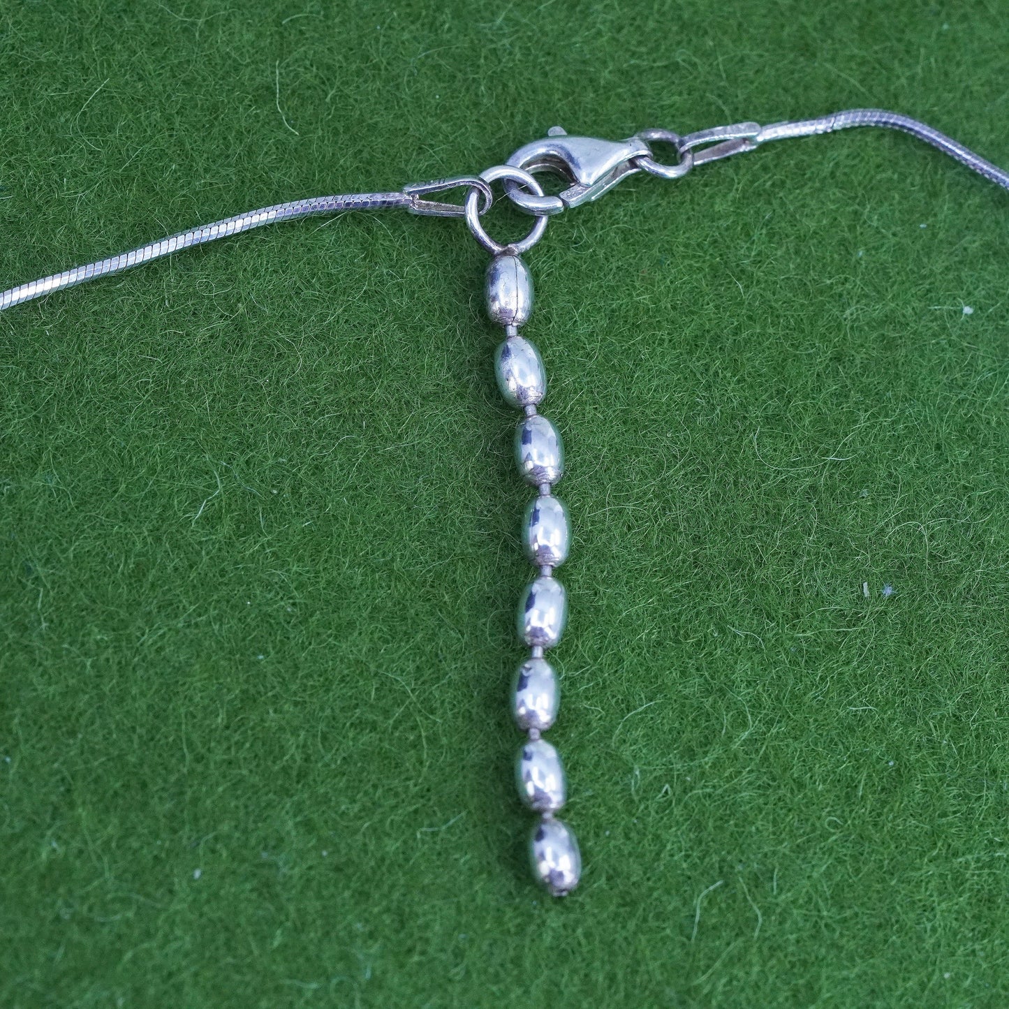 18”, Sterling silver necklace, Italy 925 square snake chain with bead pendant