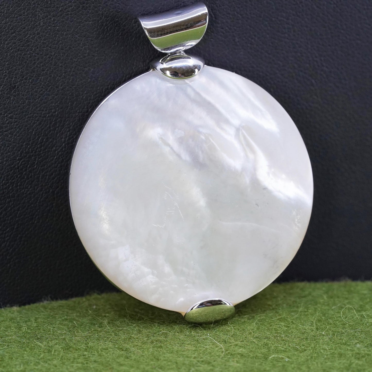 Vintage Sterling 925 Silver huge circle MOP Mother of pearl Pendant