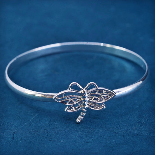 7", vintage Sterling silver handmade bracelet, 925 hinged dragonfly bangle
