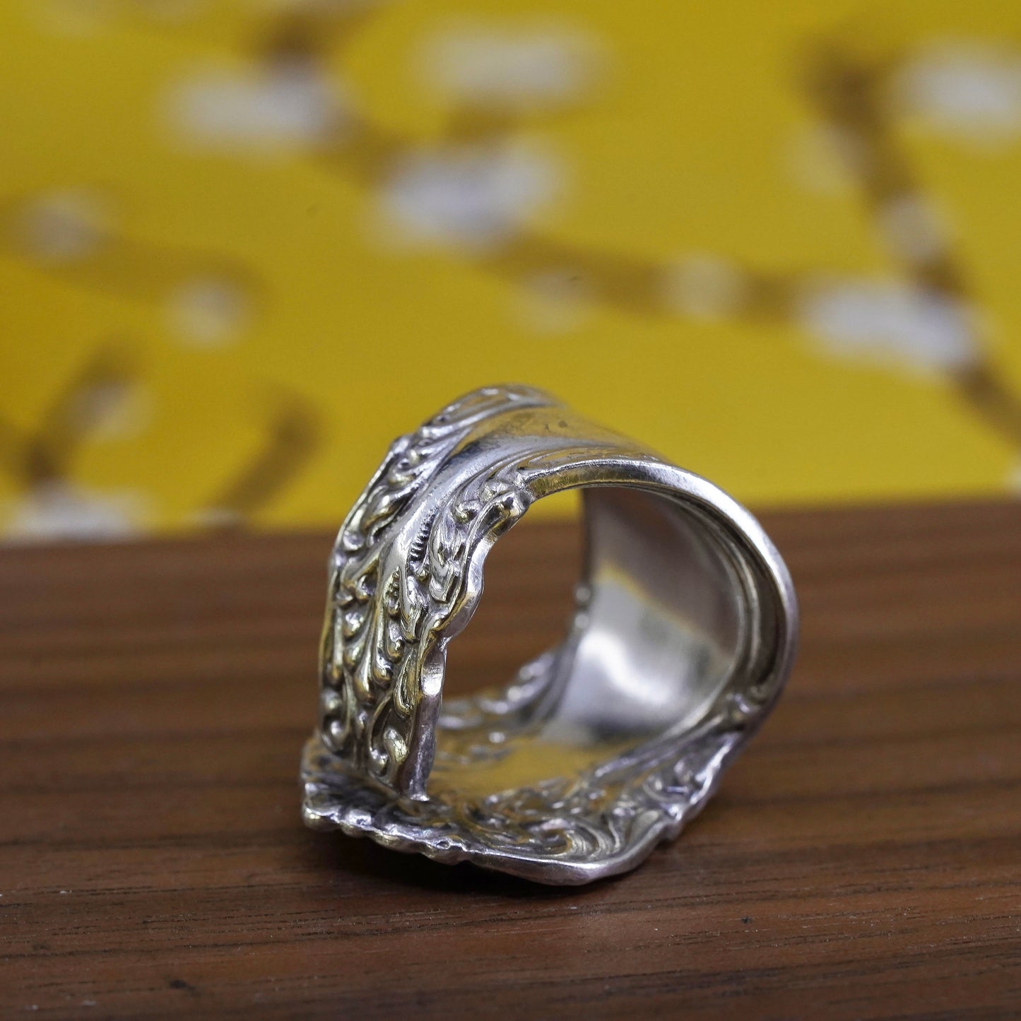Size 7, vintage silver tone handmade spoon ring
