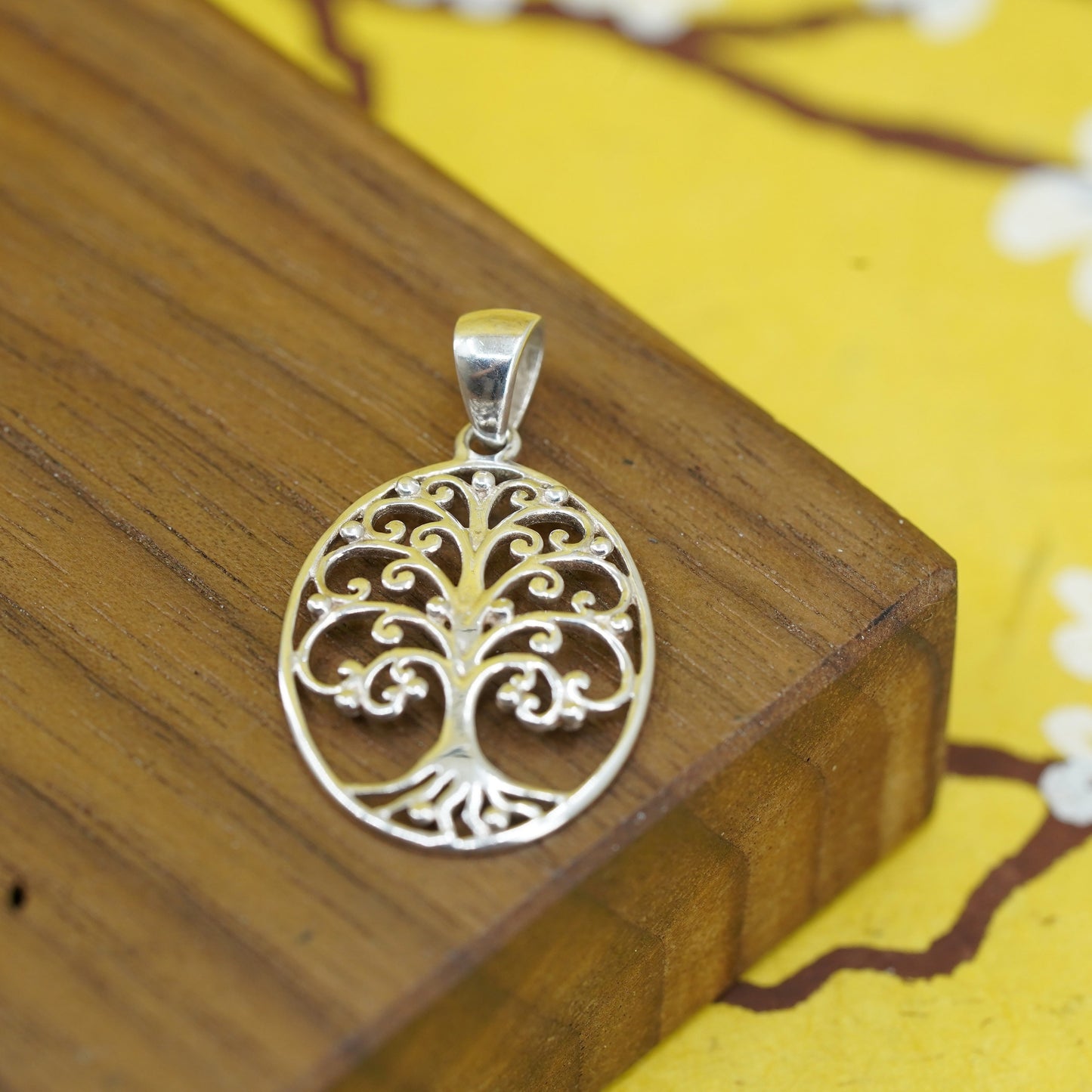 Vintage Sterling silver handmade pendant, filigree 925 tree pendant