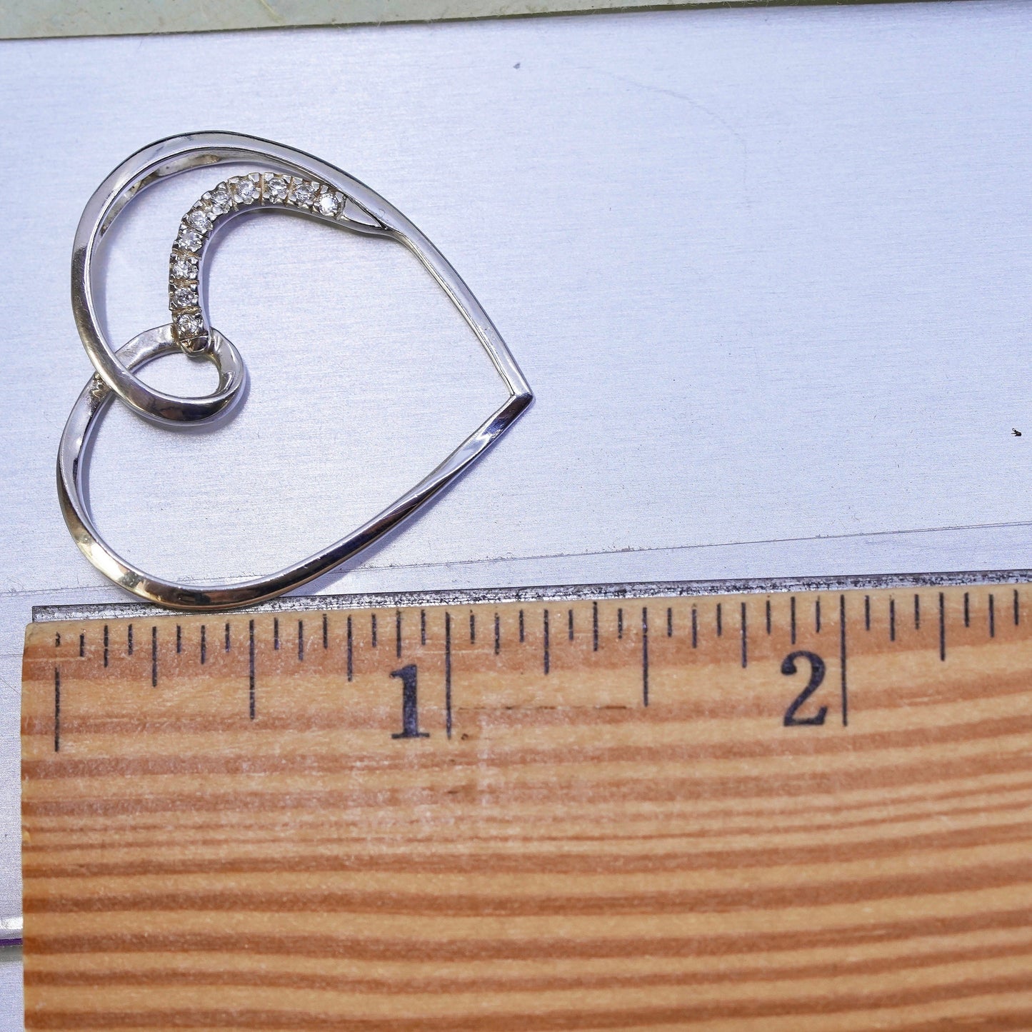 Vintage sterling 925 silver heart pendant round with Cz