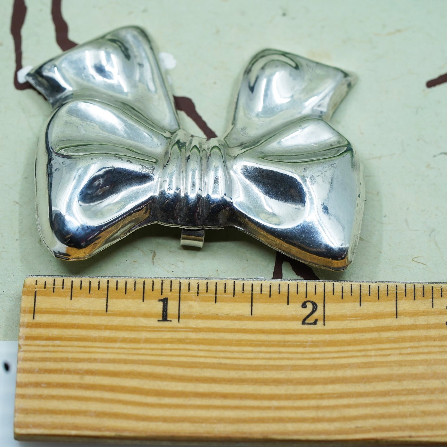 Vintage Sterling silver handmade huge brooch, 925 ribbon bow tie pendant