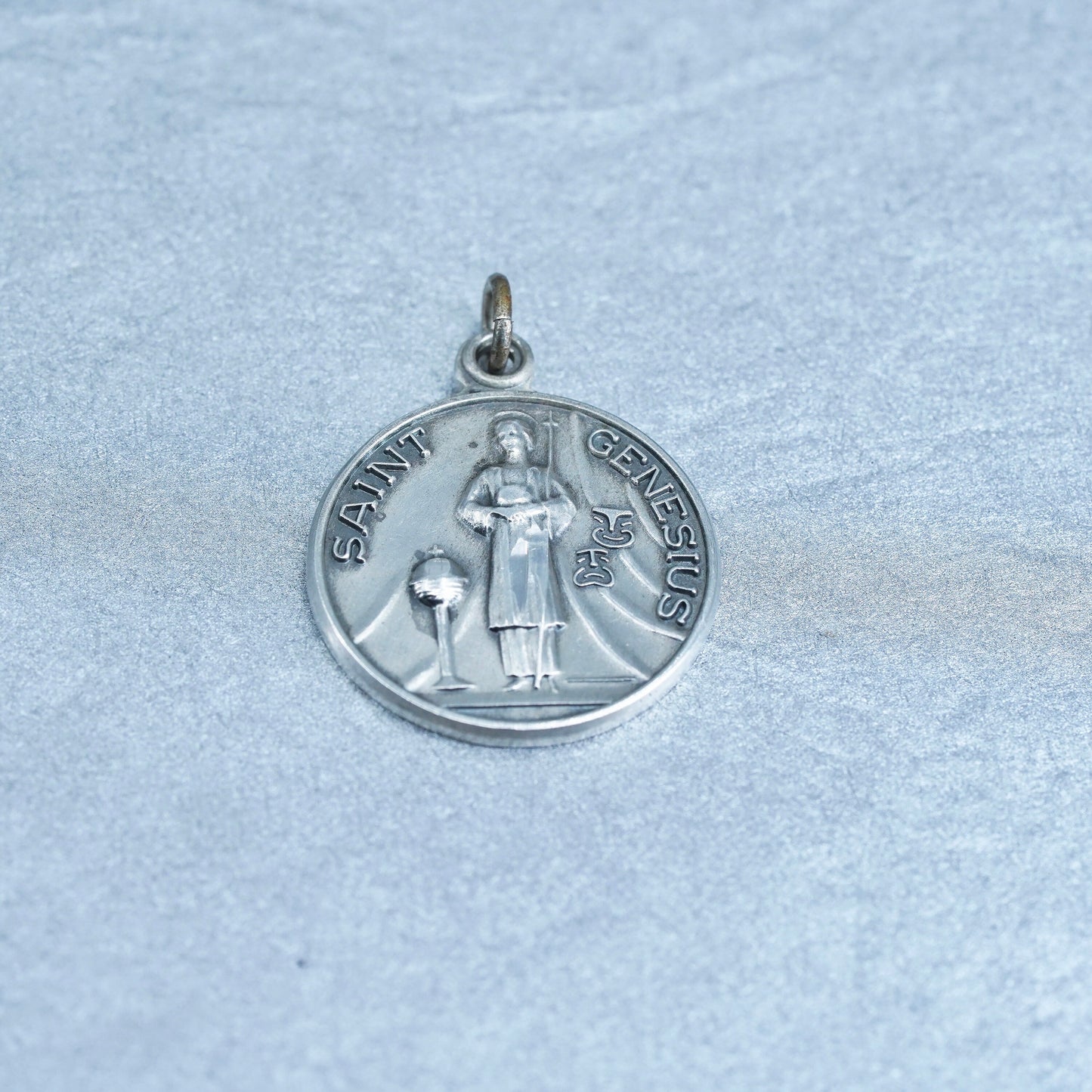 Vintage Theda sterling 925 silver handmade Saint Genesius pendant charm