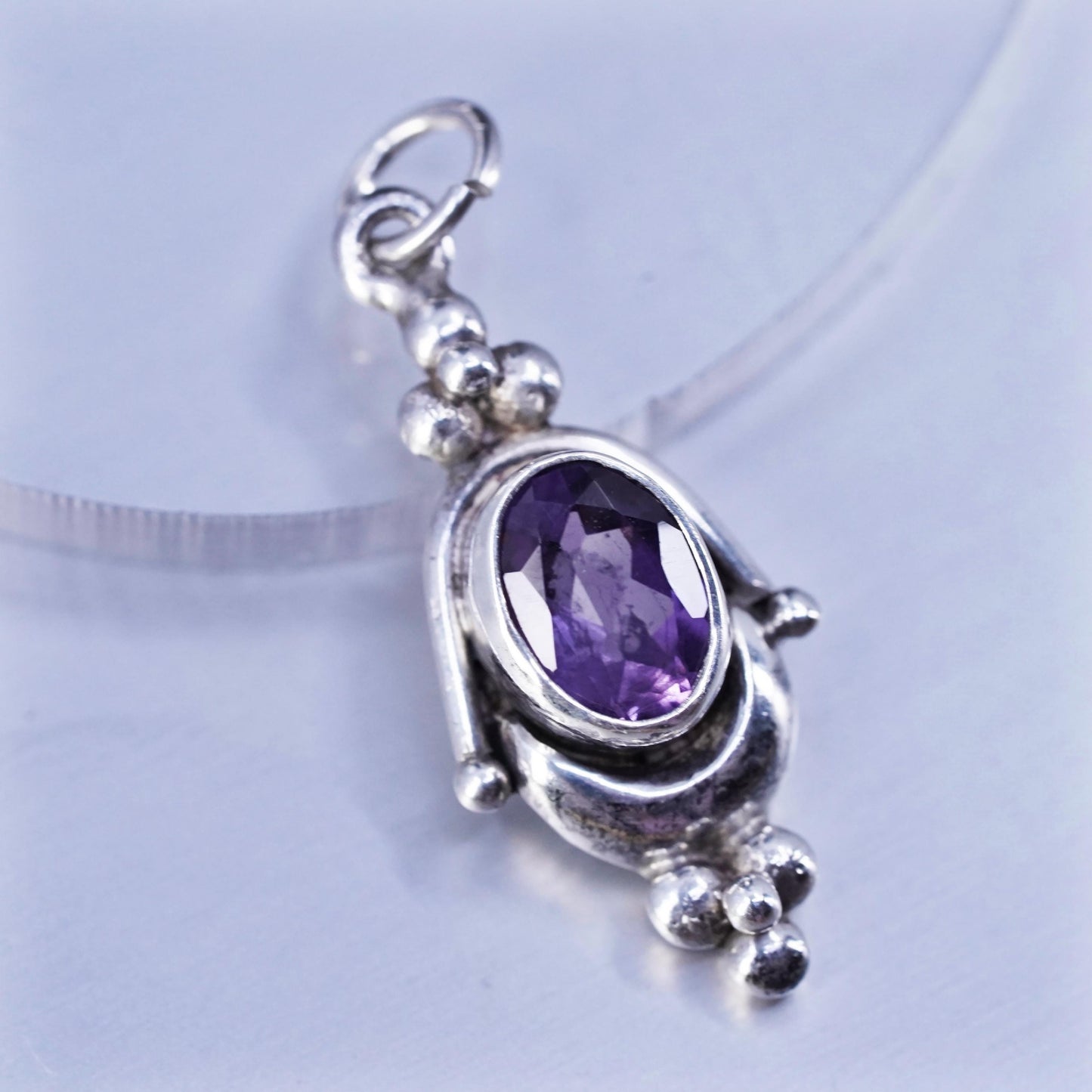 Vintage sterling 925 silver handmade charm pendant with oval amethyst