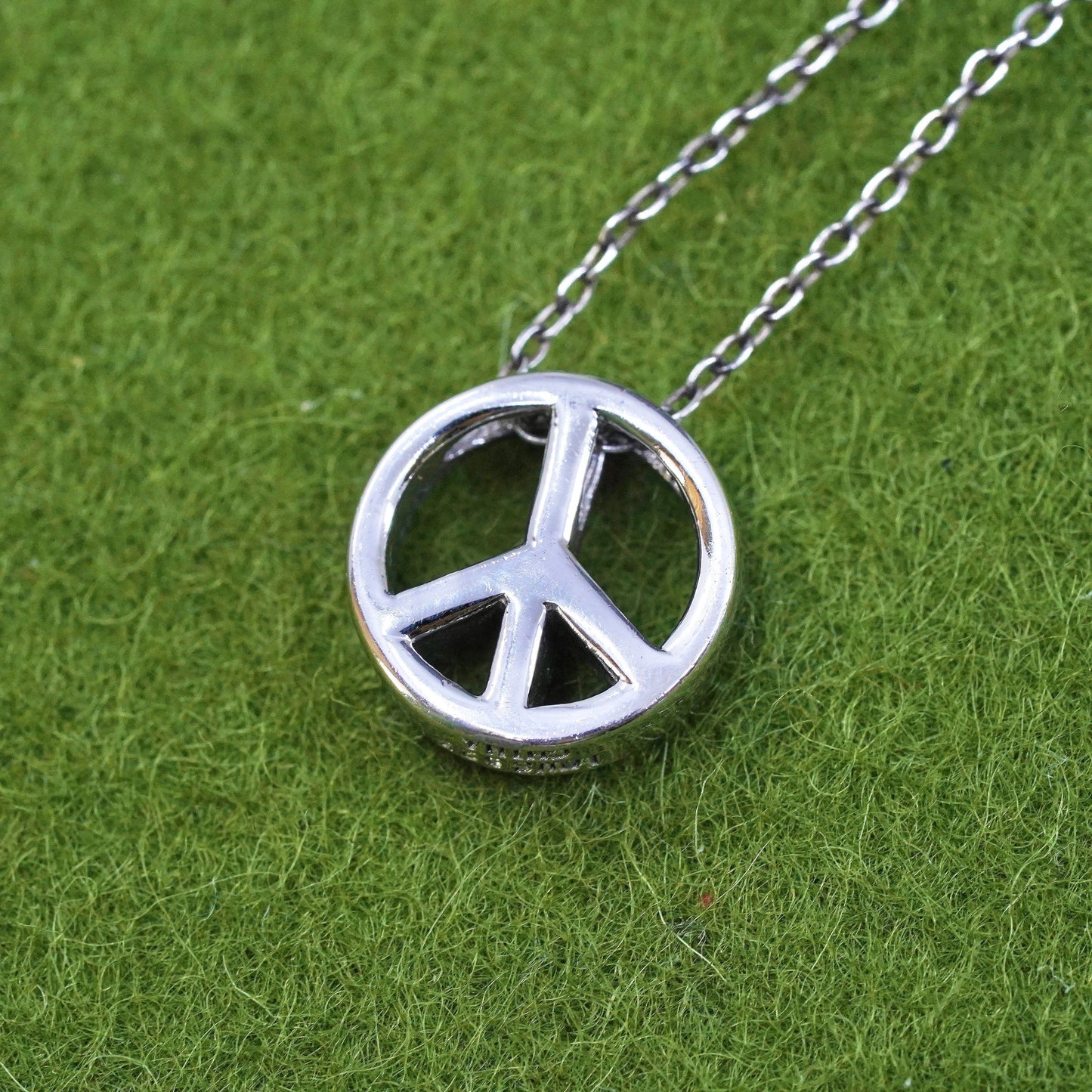 18", Sterling silver necklace, 925 circle chain peace CND symbol pendant and cz