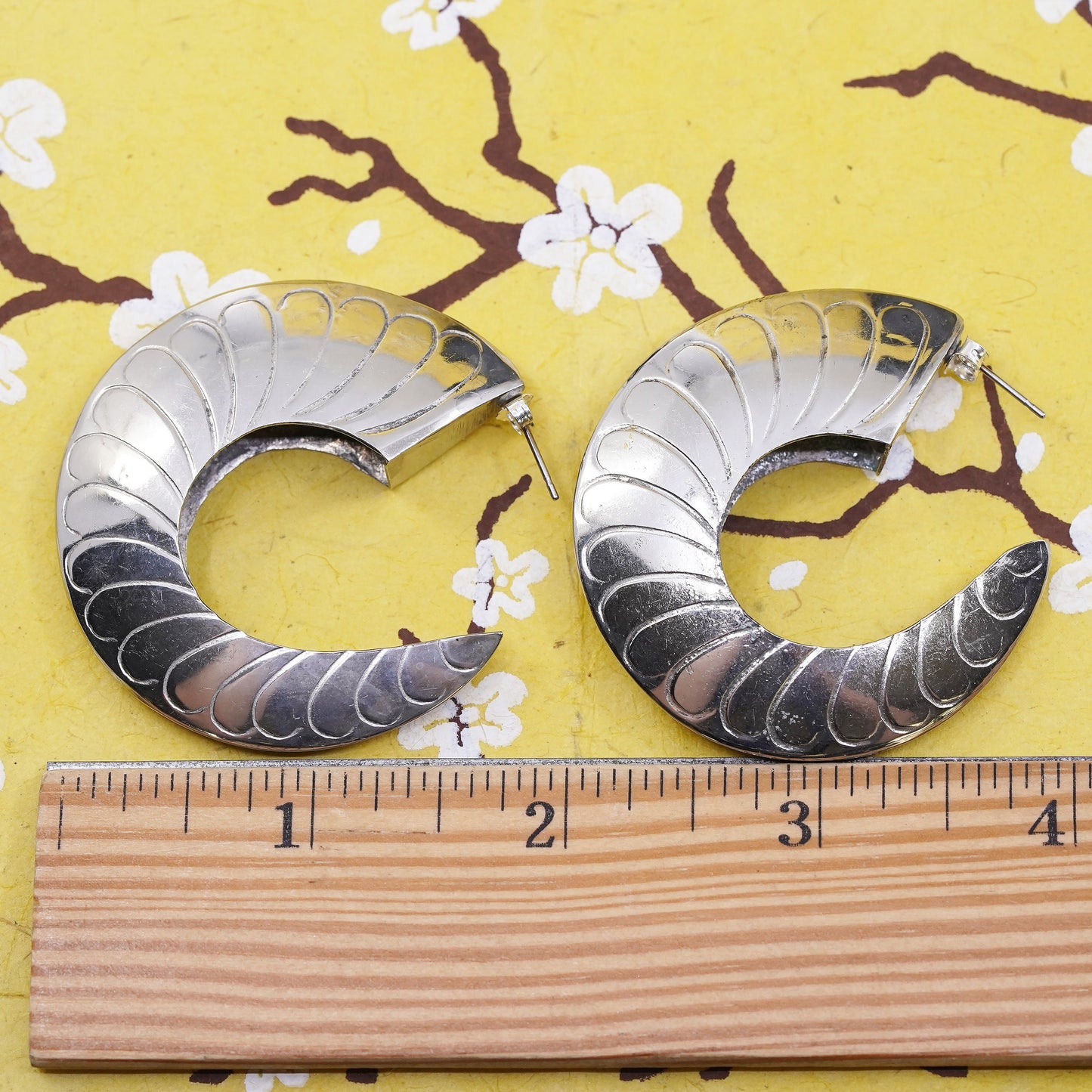 2", Sterling silver handmade hoop earrings, textured 925 huggie studs