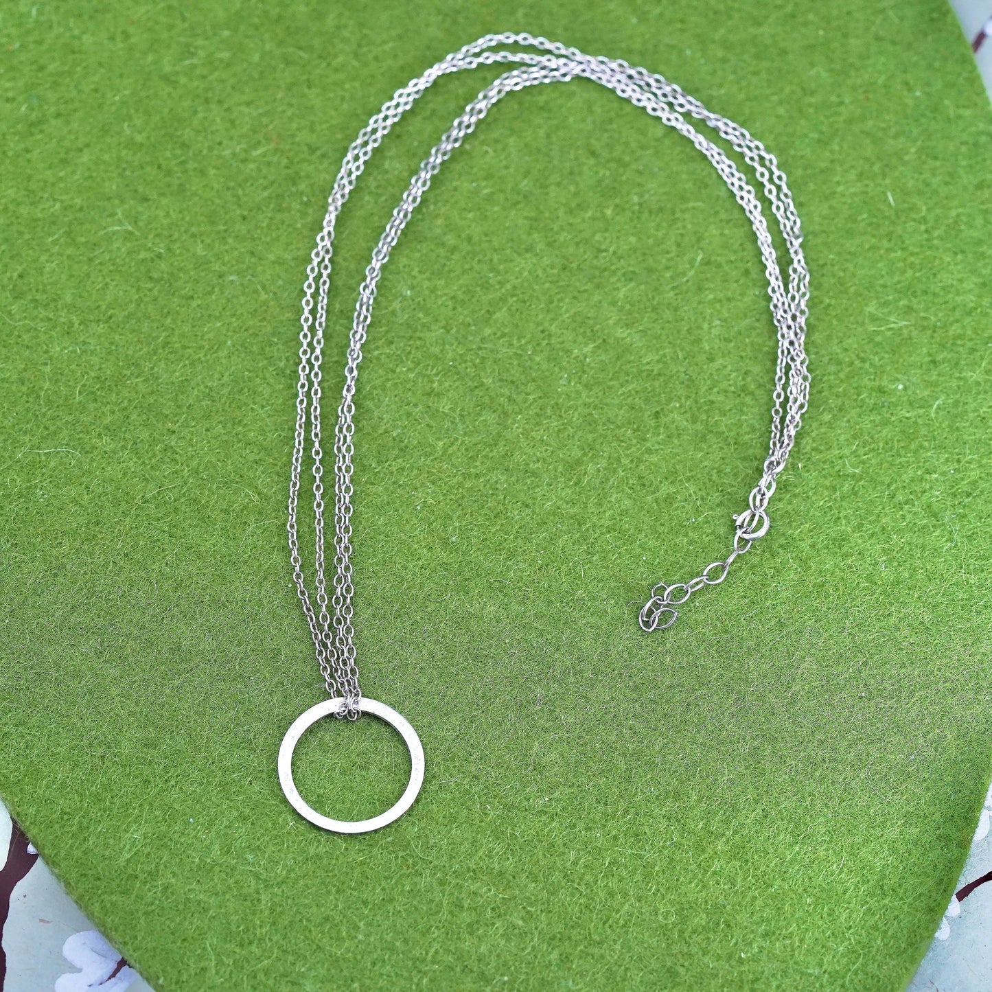 16+1", sterling 925 silver double strands chain necklace with circle pendant