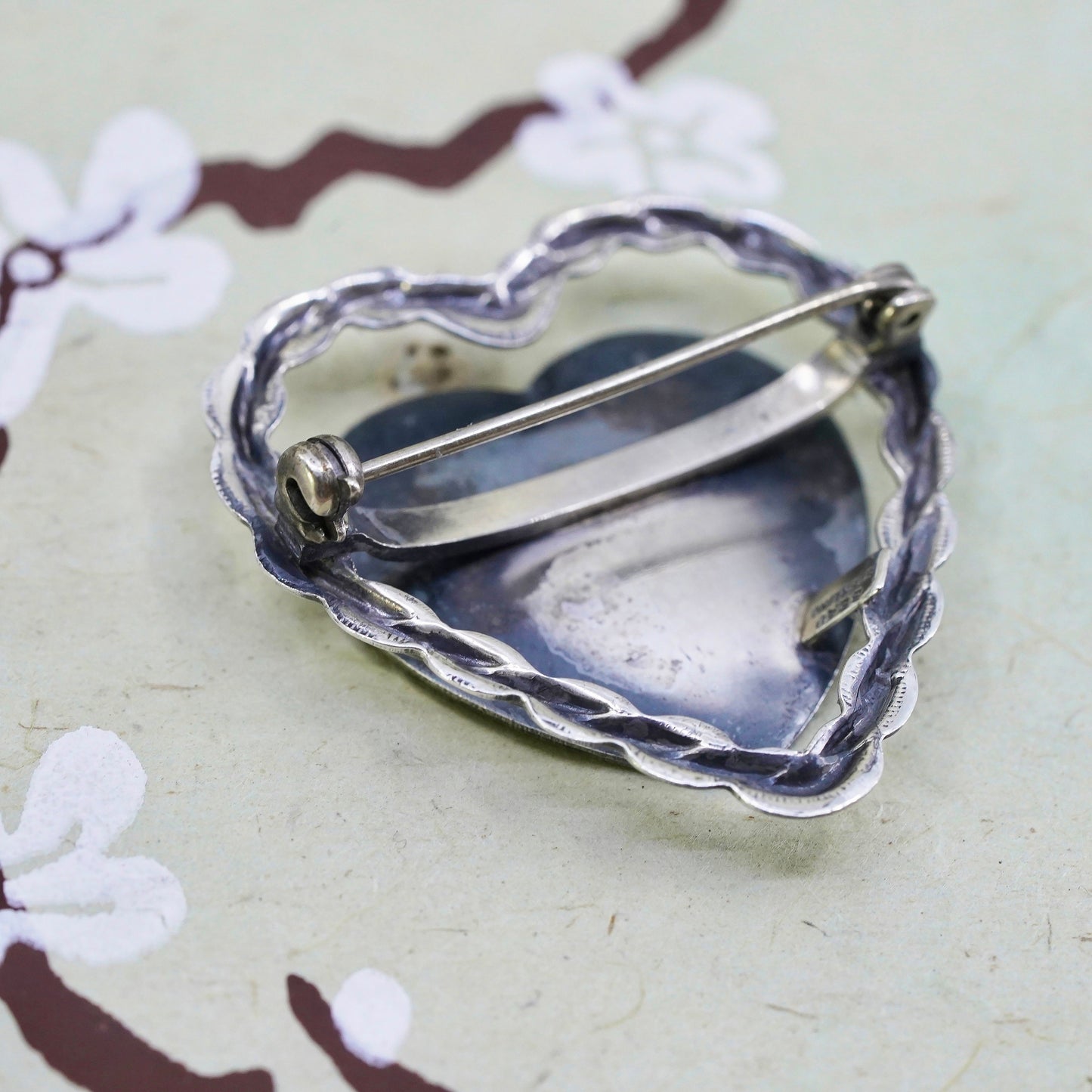 Vintage Beau Sterling silver handmade brooch, blank 925 silver heart pin