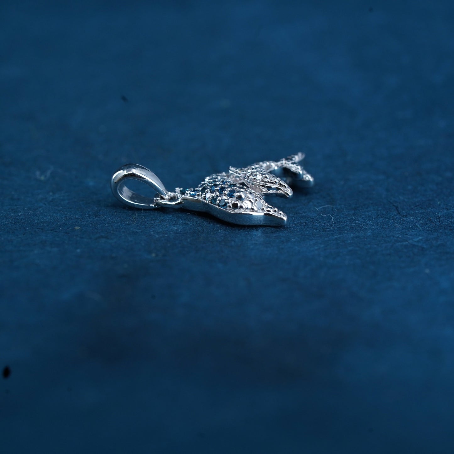 Sterling 925 silver handmade pendant, mother baby dolphin with sapphire diamond