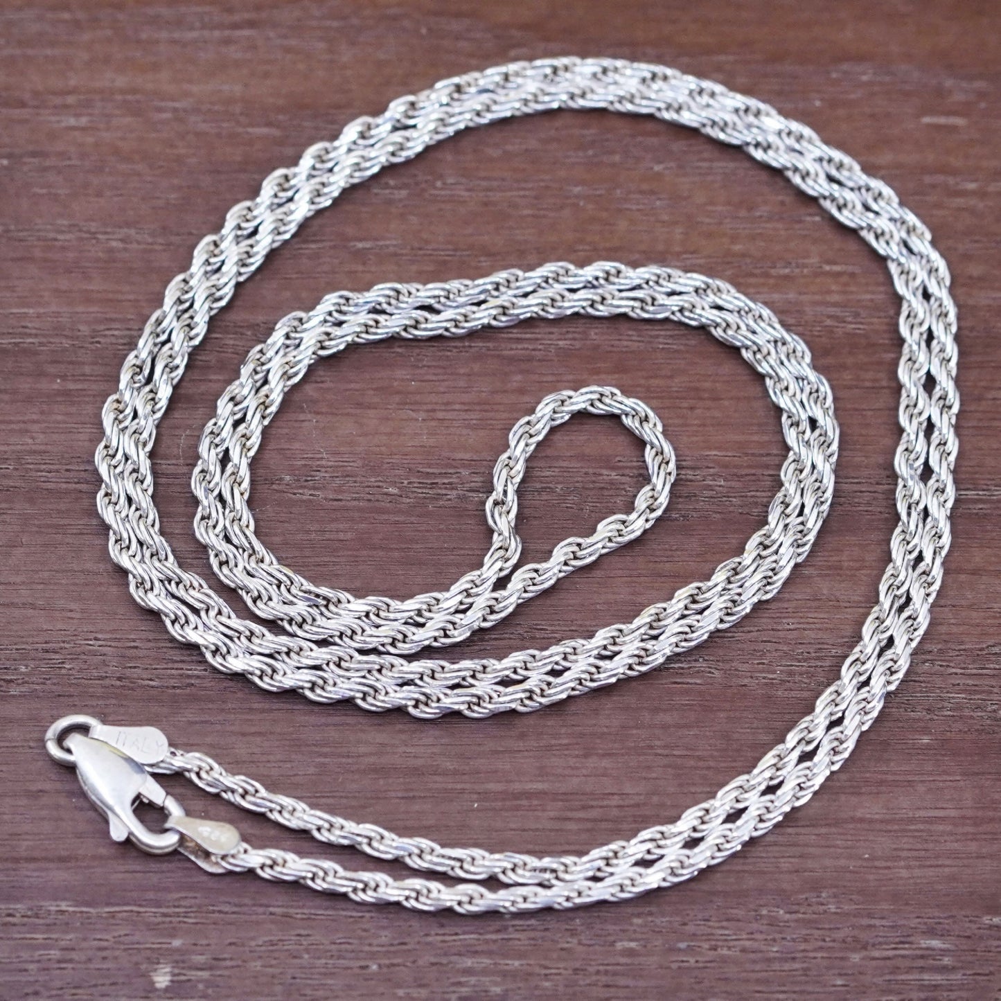 30”, 3mm, vintage Sterling silver necklace, Italy diamond 925 rope chain