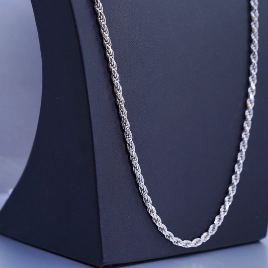 27” 4mm, vintage Italy Sterling 925 silver bold diamond cut rope chain necklace