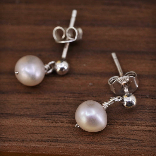 Sterling silver handmade earrings, 925 studs with pearl drops